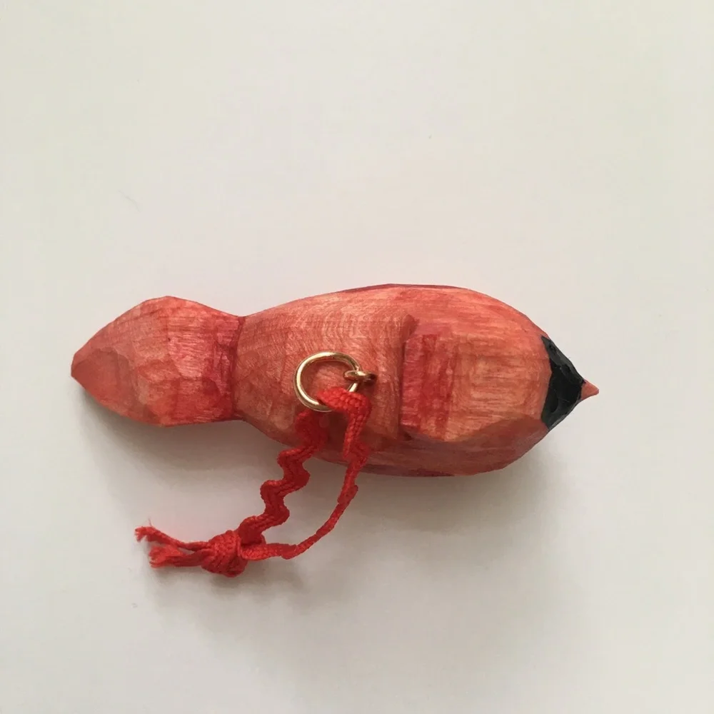 Hand Carved Small Wooden Cardinal Ornament - Picture 3 of 3